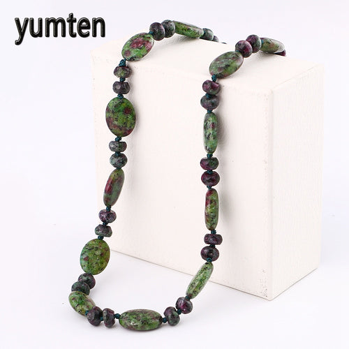 Unique 8mm Natural Stone Long Tassel Necklace Women Meditation Knotted Yoga Necklace Green Stone Beads With Oval Pendant Jewelry