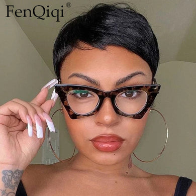 Unique Cat's Eye Eyeglasses For Women 2023 Leopard Print Sunglasses Female Alloy Shades Clear Lens Sunglasses