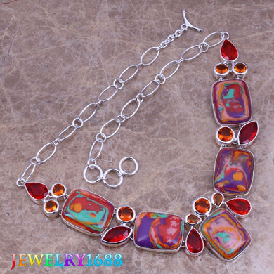 Unique Multicolor Natural Stone Red Garnet 925 Sterling Silver Grade Necklace L490