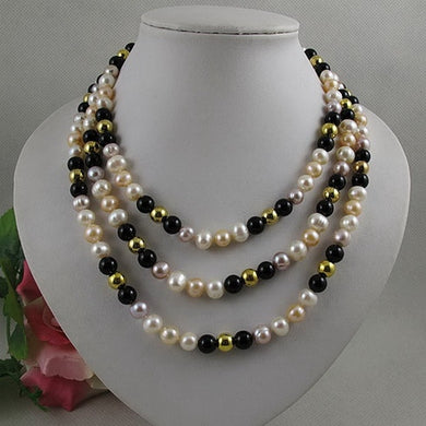 Negozio unico di gioielli con perle, collana di perle nere di colore naturale bianco rosa viola con agate, gioielli lunghi 150 cm 