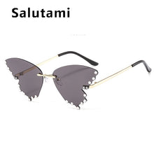 Carica l'immagine nel visualizzatore di Gallery, Occhiali da sole Cat Eye unici senza montatura in cristallo con farfalla per donna Occhiali da sole eleganti in lega con strass femminili 