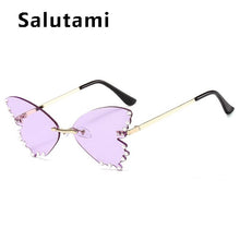 Carica l'immagine nel visualizzatore di Gallery, Occhiali da sole Cat Eye unici senza montatura in cristallo con farfalla per donna Occhiali da sole eleganti in lega con strass femminili 