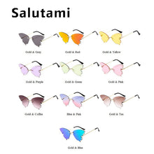 Carica l'immagine nel visualizzatore di Gallery, Occhiali da sole Cat Eye unici senza montatura in cristallo con farfalla per donna Occhiali da sole eleganti in lega con strass femminili 