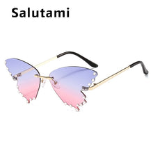 Carica l'immagine nel visualizzatore di Gallery, Occhiali da sole Cat Eye unici senza montatura in cristallo con farfalla per donna Occhiali da sole eleganti in lega con strass femminili 