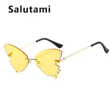 Carica l'immagine nel visualizzatore di Gallery, Occhiali da sole Cat Eye unici senza montatura in cristallo con farfalla per donna Occhiali da sole eleganti in lega con strass femminili 