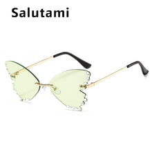 Carica l'immagine nel visualizzatore di Gallery, Occhiali da sole Cat Eye unici senza montatura in cristallo con farfalla per donna Occhiali da sole eleganti in lega con strass femminili 