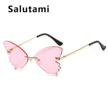 Carica l'immagine nel visualizzatore di Gallery, Occhiali da sole Cat Eye unici senza montatura in cristallo con farfalla per donna Occhiali da sole eleganti in lega con strass femminili 