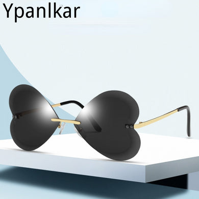 Unique Rimless Heart Eyewear Female Sunglasses Frameless Sun Glasses Ladies Eyepiece Women Sunshade Butterfly Eyeglasses Oculos