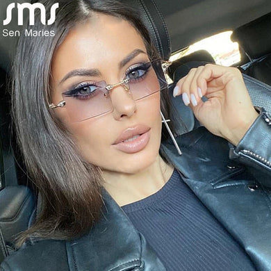 Unique Rimless Small Square Sunglasses For Women Vintage Alloy Gradient Sun Glasses Men Punk Ultralight Eyewear Uv400 Black