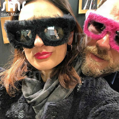 Unique Square Sunglasses Women Men Soft Furry Sun Glasses Ladies UV400 Shades Handmade Eyewear Oversized Mirror Gafas De Sol