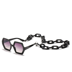 Unique Sunglasses Chain Set For Women 2023  Brand Polygon Square Sun Glasses Female Vintage Punk Eyewear Beige Men Shades