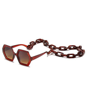 Unique Sunglasses Chain Set For Women 2023  Brand Polygon Square Sun Glasses Female Vintage Punk Eyewear Beige Men Shades