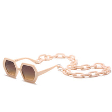 Load image into Gallery viewer, Unique Sunglasses Chain Set For Women 2023  Brand Polygon Square Sun Glasses Female Vintage Punk Eyewear Beige Men Shades