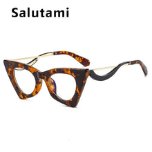Load image into Gallery viewer, Unique Triangle Cat's Eye Eyeglasses For Women Vintage Leopard Print Sunglasses Female Alloy Sun Glasses Beige Shades Clear Lens