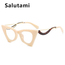 Load image into Gallery viewer, Unique Triangle Cat's Eye Eyeglasses For Women Vintage Leopard Print Sunglasses Female Alloy Sun Glasses Beige Shades Clear Lens