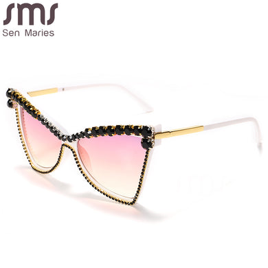 Unique Triangle Sunglasses Women  Crystal Punk Cat Eye Sun Glasses UV400 Shiny Rhinestone Shades Tint Eyewear