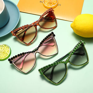 Unique Triangle Sunglasses Women  Crystal Punk Cat Eye Sun Glasses UV400 Shiny Rhinestone Shades Tint Eyewear