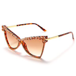 Unique Triangle Sunglasses Women  Crystal Punk Cat Eye Sun Glasses UV400 Shiny Rhinestone Shades Tint Eyewear