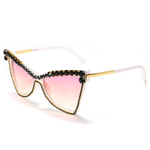 Unique Triangle Sunglasses Women  Crystal Punk Cat Eye Sun Glasses UV400 Shiny Rhinestone Shades Tint Eyewear