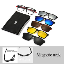Carica l&#39;immagine nel visualizzatore di Gallery, Occhiali unisex Occhiali da sole retrò con 5 lenti intercambiabili per uomo Donna Telaio infrangibile TR90 Clip-on Protezione solare UV 