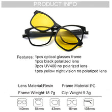 Carica l&#39;immagine nel visualizzatore di Gallery, Occhiali unisex Occhiali da sole retrò con 5 lenti intercambiabili per uomo Donna Telaio infrangibile TR90 Clip-on Protezione solare UV 