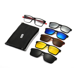 Unisex Glasses Retro Sunglasses With 5 Pcs Interchangeable Lenses for Men Women Unbreakable TR90 Frame Clip-on UV Protection Sun