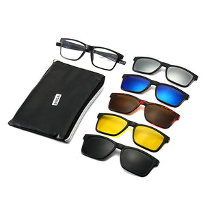 Occhiali unisex Occhiali da sole retrò con 5 lenti intercambiabili per uomo Donna Telaio infrangibile TR90 Clip-on Protezione solare UV 