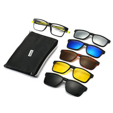 Carica l&#39;immagine nel visualizzatore di Gallery, Occhiali unisex Occhiali da sole retrò con 5 lenti intercambiabili per uomo Donna Telaio infrangibile TR90 Clip-on Protezione solare UV 