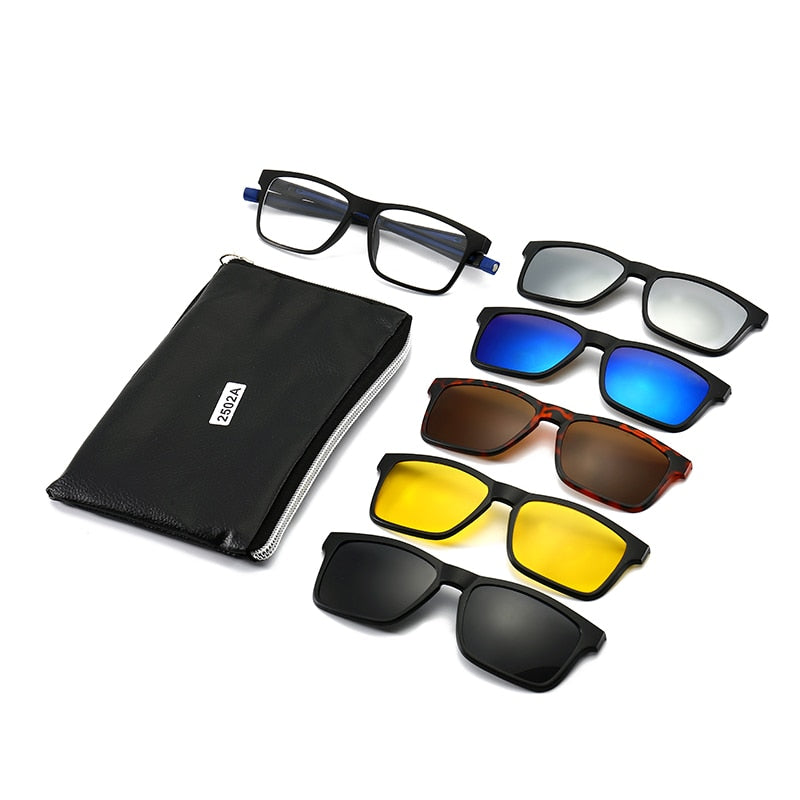 Occhiali unisex Occhiali da sole retrò con 5 lenti intercambiabili per uomo Donna Telaio infrangibile TR90 Clip-on Protezione solare UV 