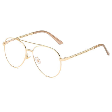 Unisex Golden Chain Pilot Eyeglasses Frame Clear Lens Spectacles Retro Classic Aviation Metal Glasses Frame for Men and Women