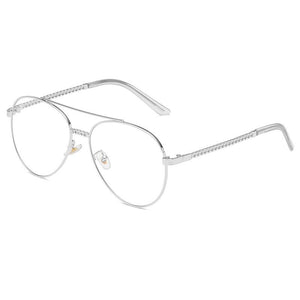 Unisex Golden Chain Pilot Eyeglasses Frame Clear Lens Spectacles Retro Classic Aviation Metal Glasses Frame for Men and Women