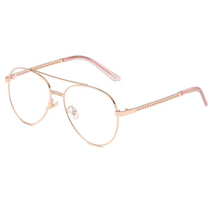 Unisex Golden Chain Pilot Eyeglasses Frame Clear Lens Spectacles Retro Classic Aviation Metal Glasses Frame for Men and Women