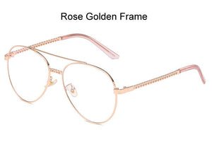 Unisex Golden Chain Pilot Eyeglasses Frame Clear Lens Spectacles Retro Classic Aviation Metal Glasses Frame for Men and Women