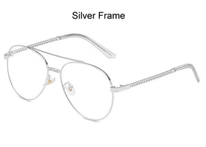 Unisex Golden Chain Pilot Eyeglasses Frame Clear Lens Spectacles Retro Classic Aviation Metal Glasses Frame for Men and Women