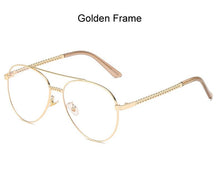 Load image into Gallery viewer, Unisex Golden Chain Pilot Eyeglasses Frame Clear Lens Spectacles Retro Classic Aviation Metal Glasses Frame for Men and Women