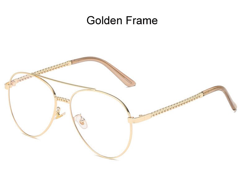 Unisex Golden Chain Pilot Eyeglasses Frame Clear Lens Spectacles Retro Classic Aviation Metal Glasses Frame for Men and Women