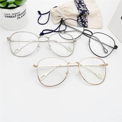 Unisex Metal Big Round Frame Retro Glasses Eyeglasses Flat Mirror Eyewear Optical Glasses
