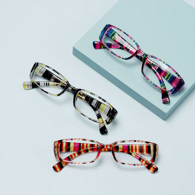Unisex Print Stripe Portable Magnifier Presbyopic Eyewear Diopter Eyeglasses Reading Glasses Retro Frame