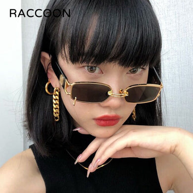 Unisex Rectangular Hip Hop Sunglasses Vintage Metal Square  Sun Glasses Men Women Rectangle Uv400 Brand Designer Eyewear