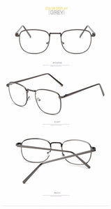 Unisex Retro Square Metal Glasses Frame Transparent Clear Lens Black/Silver/Gold/Gray/Brown Metal Frame Men/Women Spectacles