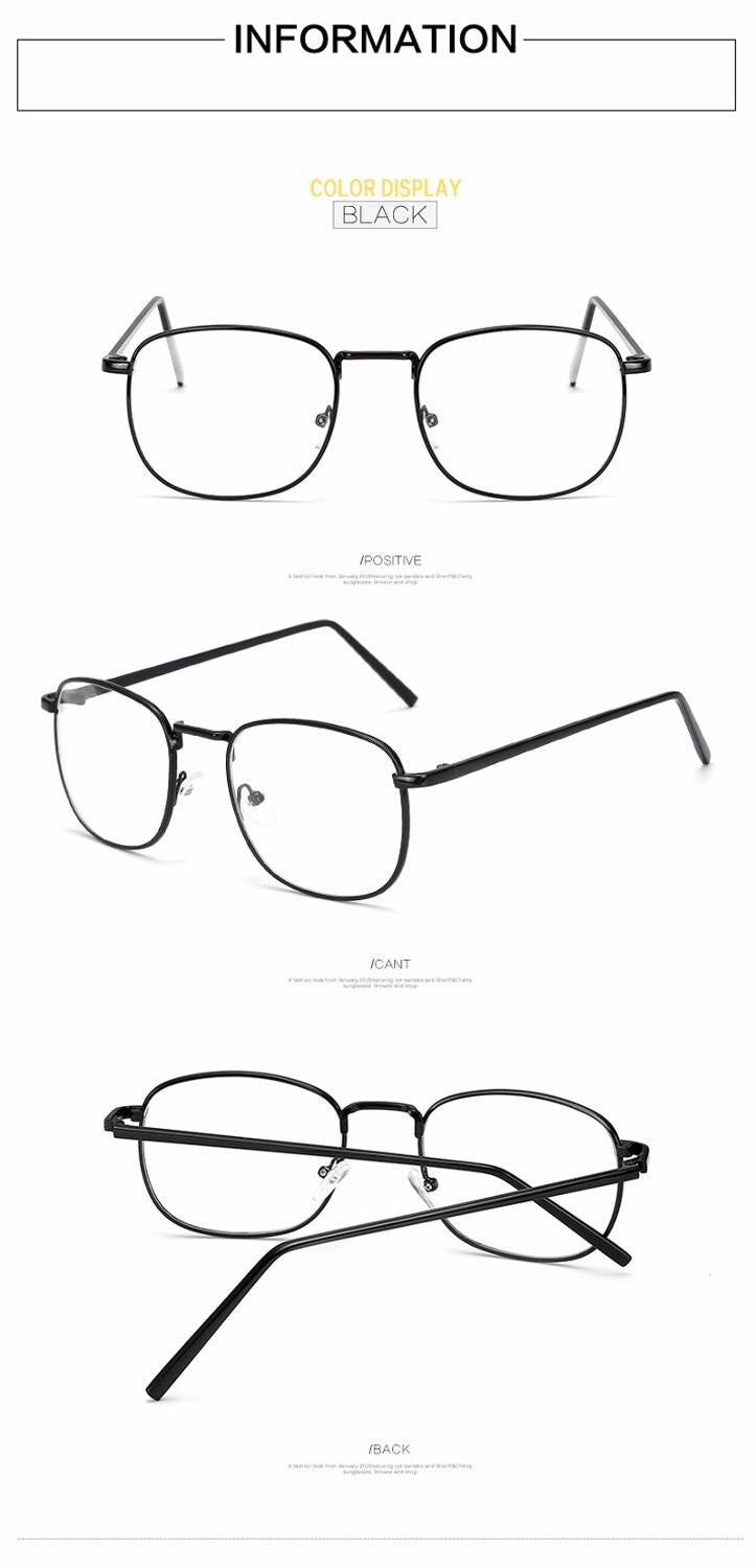 Unisex Retro Square Metal Glasses Frame Transparent Clear Lens Black/Silver/Gold/Gray/Brown Metal Frame Men/Women Spectacles
