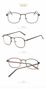 Unisex Retro Square Metal Glasses Frame Transparent Clear Lens Black/Silver/Gold/Gray/Brown Metal Frame Men/Women Spectacles