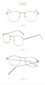 Unisex Retro Square Metal Glasses Frame Transparent Clear Lens Black/Silver/Gold/Gray/Brown Metal Frame Men/Women Spectacles
