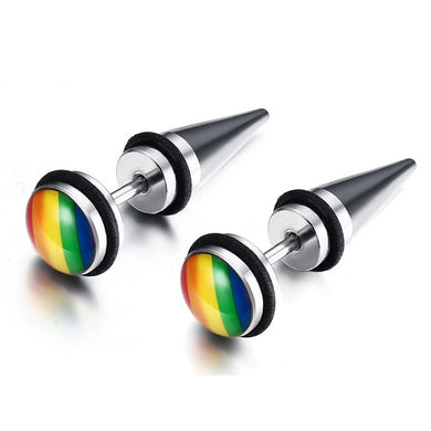 Unisex nail stud earrings for women and men fashion stainless steel rainbow punk jewerly