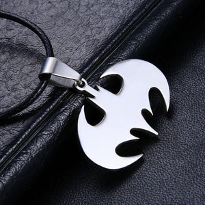 Unisex's Men Leather Chain Silver Stainless Steel Batman Bat Pendant Necklace
