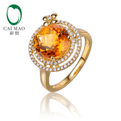 Unplated 14k Yellow Gold 4.06ct Round Flawless IF Citrine Pave Set Diamond Engagement Ring