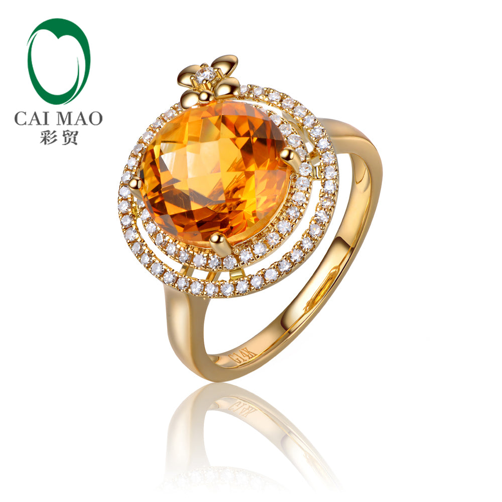 Unplated 14k Yellow Gold 4.06ct Round Flawless IF Citrine Pave Set Diamond Engagement Ring