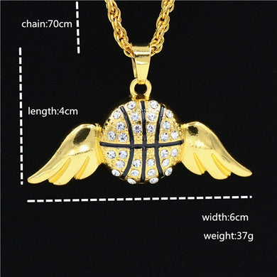Gold Color Fashion Basketball Sports pendant hop Necklace and Keychian Jewelry Bling Bling Iced Out