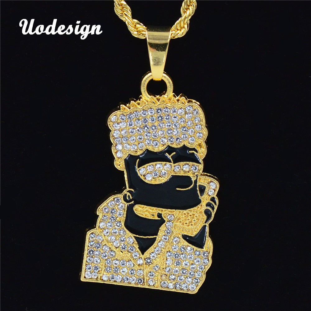 Hop Cartoon Head Necklace Pendant Men Jewelry Wholesale namel Head Gold Color Necklace with Hiphop Chain Pendant