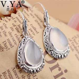 100% 925 Sterling Silver Women Earrings Water Drop Shape Natural Pink Stone Earrings Jewelry Women's Gift